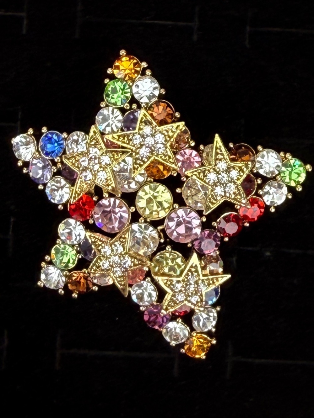 Goldtone Star Multicolor Crystal Weighted Brooch